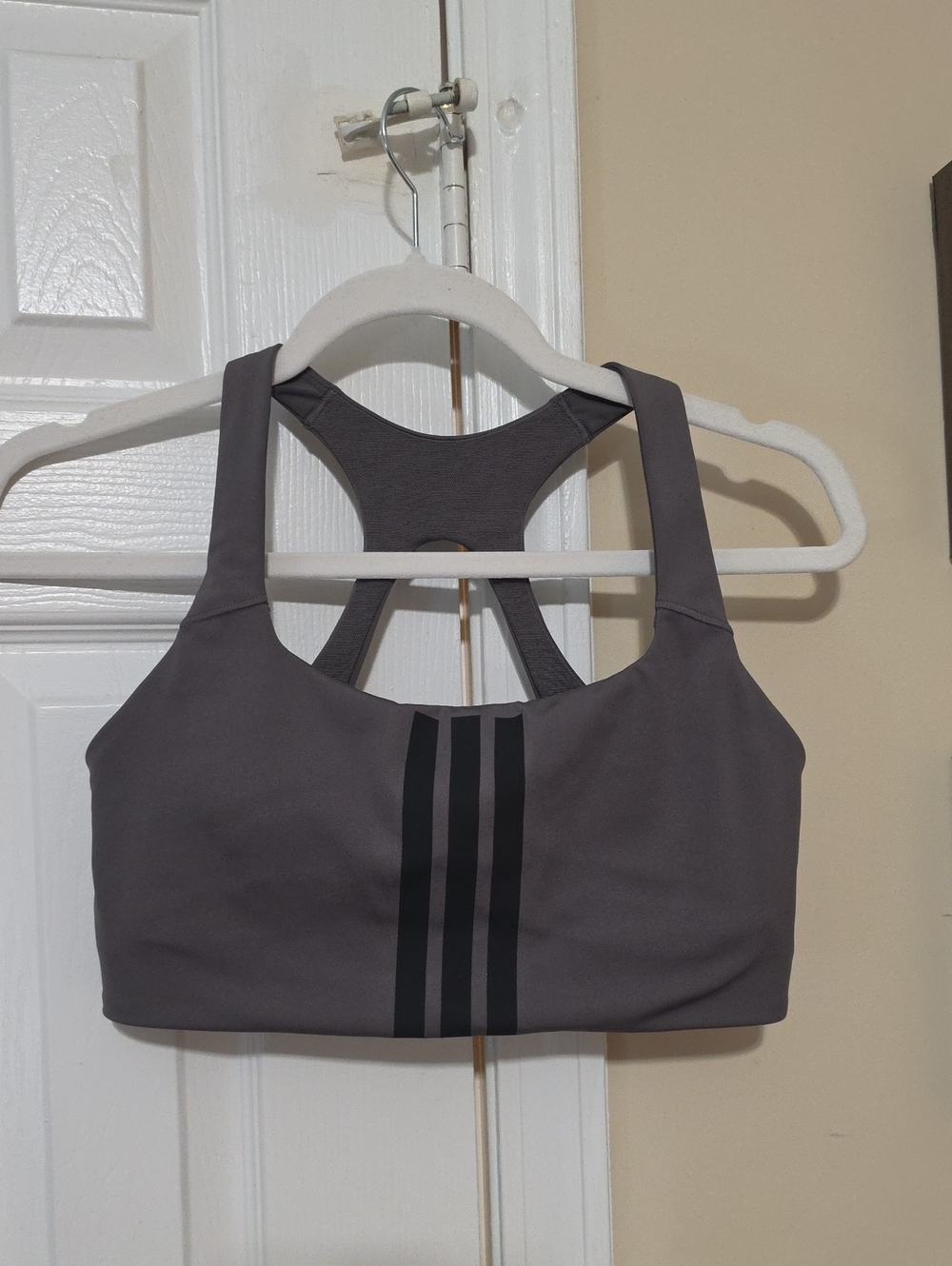 Adidas Women's Gray Racerback Sports Bra with Contrast Stripes